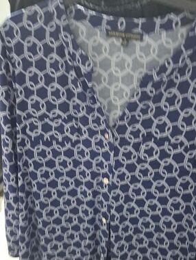 Adrienne Vittadini Navy and White Chain-Link Top